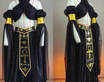 Fantasy dress, Egyptian-style Sparkling Black Maxi Dress Open Back
