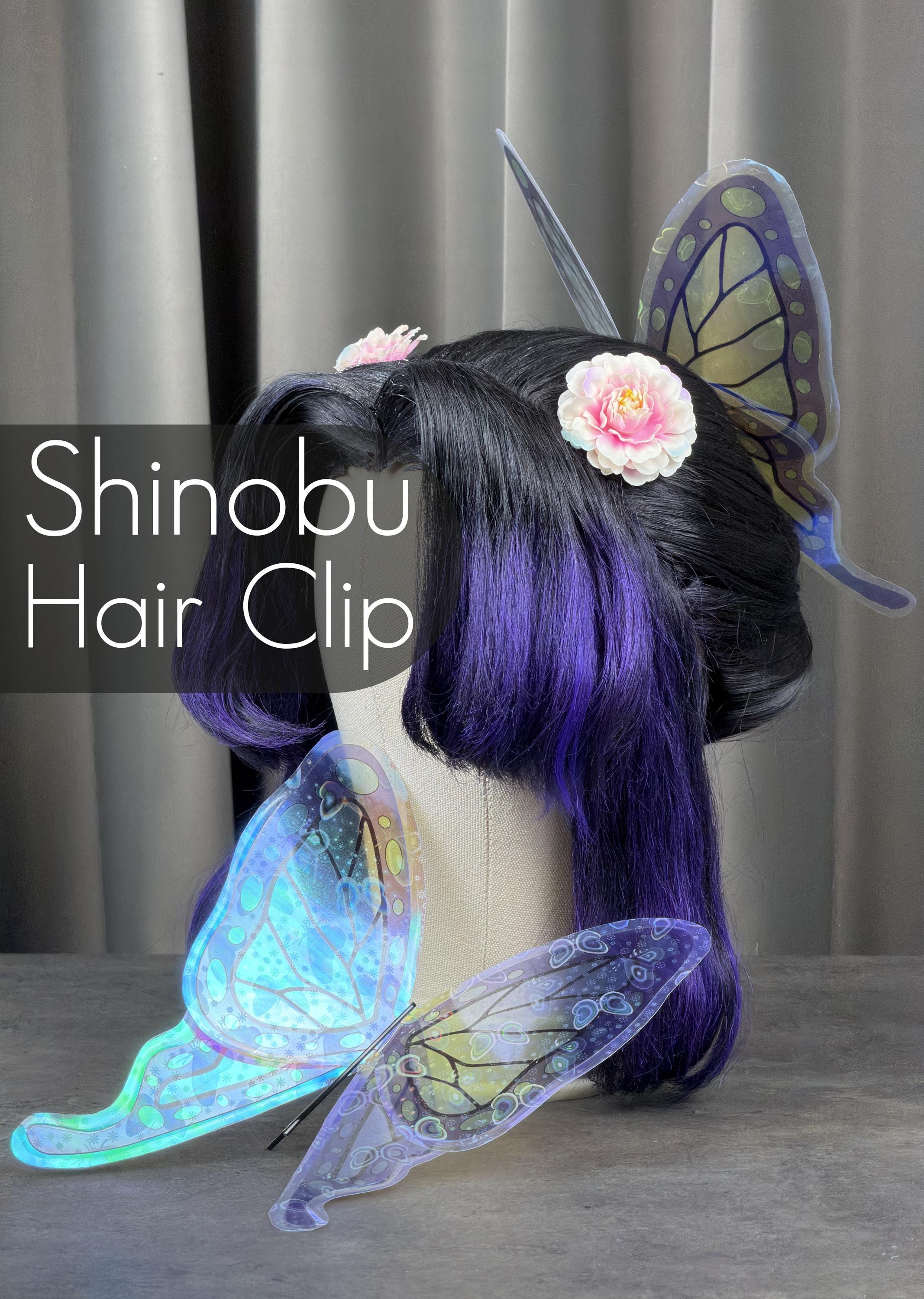 お値下げ胡蝶しのぶ　ヘアアクセサリー刺繍　コスプレ 胡蝶しのぶ ヘアクリップ アクセサリー コスプレ衣装 鬼滅の刃風