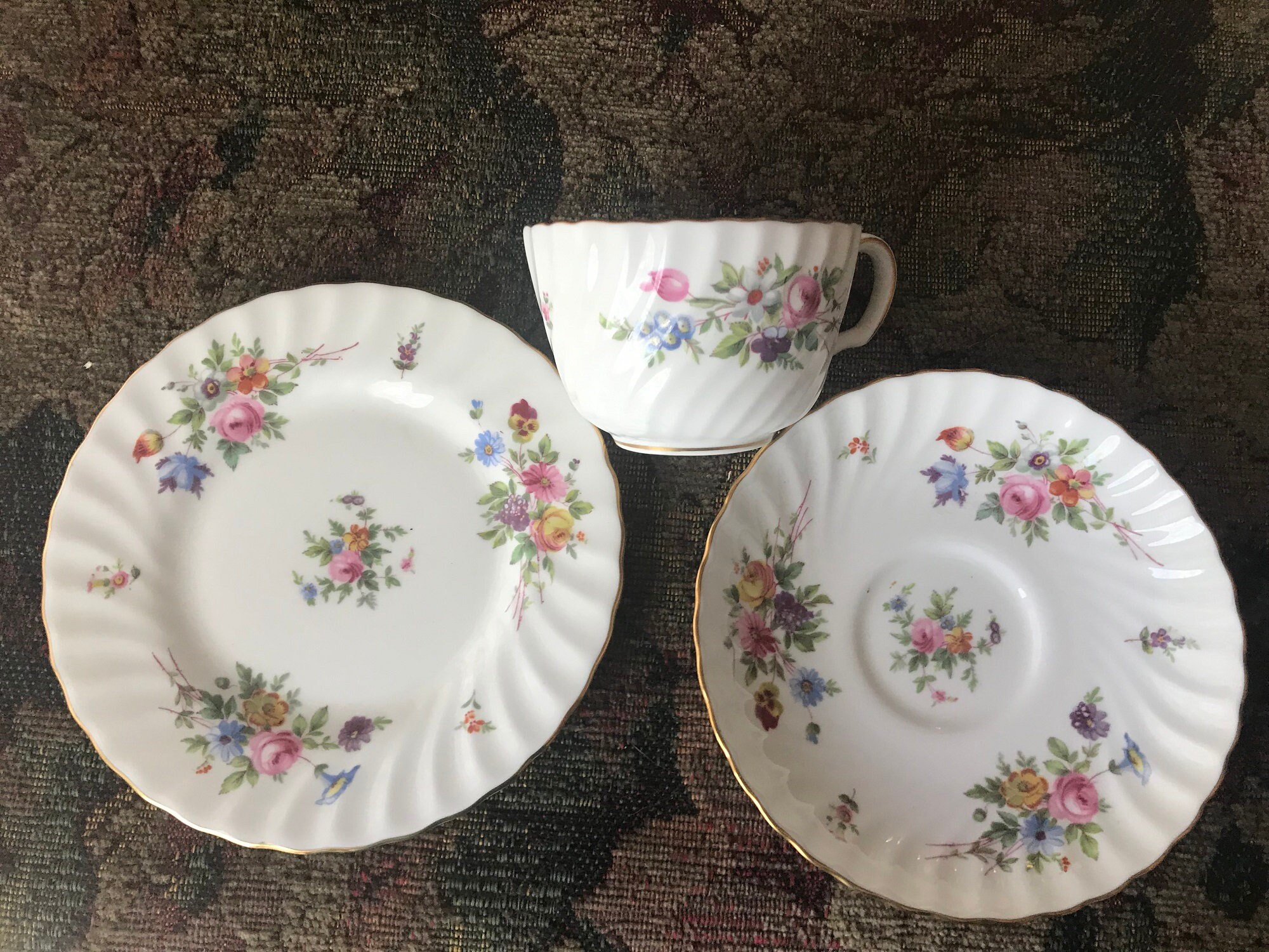 Minton Marlow Swirl Pattern 3 Piece Tea Cup Set Older Globe Etsy