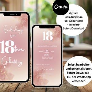 invitation animée numérique personnalisable pour 18 ans, invitation numérique anniversaire 18, eCard, invitation Whatsapp, télécharger