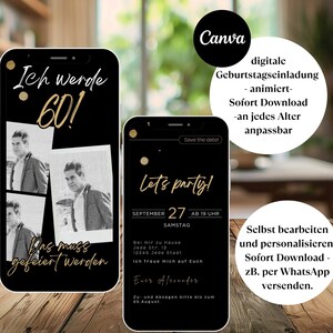 Whatsapp Einladung 60.Geburtstag, ecard Einladung 60.Geburtstag, Digitale Einladung 60 Geburtstag, an jedes Alter anpassbar
