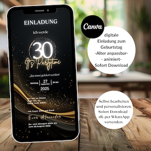 Invitation d'anniversaire personnalisée animée par carte électronique pour les 18, 20, 30, 40, 50, 60 ans, invitation WhatsApp numérique avec photo d'anniversaire, à télécharger
