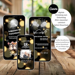 Invitation WhatsApp numérique animée pour 18e anniversaire homme femme, personnalisée, avec photo, eCard, invitation électronique, souris de fête