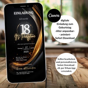 Invitation d'anniversaire personnalisée animée par carte électronique pour les 18, 20, 30, 40, 50, 60 ans, invitation WhatsApp numérique avec photo d'anniversaire, à télécharger