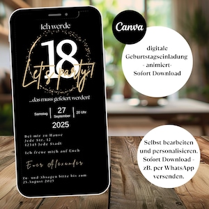 digitale Einladung 18 Geburtstag, Einladung 18.Geburtstag, digitale Einladung Geburtstag 18, Whatsapp Geburtstags Einladung, animiert