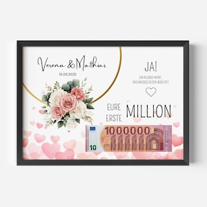Cadeau de mariage en espèces pour les mariés, votre premier million, cadeau de dernière minute, cadeaux de mariage personnalisables, télécharger PDF A4