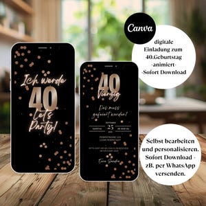 digitale Einladung 40. Geburtstag, Geburtstags Party Einladung, digitale WhatsApp Einladung, animierte Einladungskarte personalisierbar