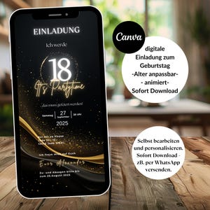 Invitation d'anniversaire personnalisée animée par carte électronique pour les 18, 20, 30, 40, 50, 60 ans, invitation WhatsApp numérique avec photo d'anniversaire, à télécharger