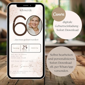 Whatsapp Einladung 60.Geburtstag, Digitale Einladung 60 Geburtstag,  Geburtstagseinladung digital, Einladungskarten 60.Geburtstag