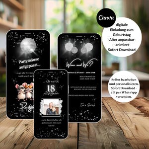 Invitation WhatsApp numérique animée pour 18e anniversaire homme femme, personnalisée, avec photo, eCard, invitation électronique, souris de fête