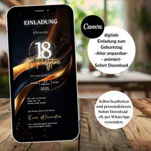 Invitation d'anniversaire personnalisée animée par carte électronique pour les 18, 20, 30, 40, 50, 60 ans, invitation WhatsApp numérique avec photo d'anniversaire, à télécharger