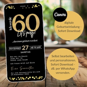 Whatsapp Einladung 60.Geburtstag, Digitale Einladung 60 Geburtstag, Geburtstagseinladung digital, Einladungskarten 60.Geburtstag