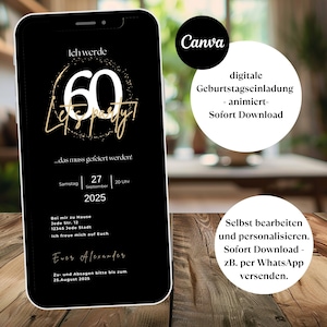 Whatsapp Einladung 60.Geburtstag, ecard Einladung 60.Geburtstag, Digitale Einladung 60 Geburtstag, an jedes Alter anpassbar