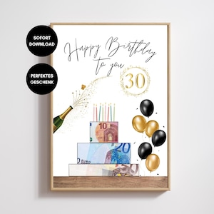 30th birthday gift, A4, creative money gift, birthday money gift, last-minute gift, 30th birthday, instant download, PDF