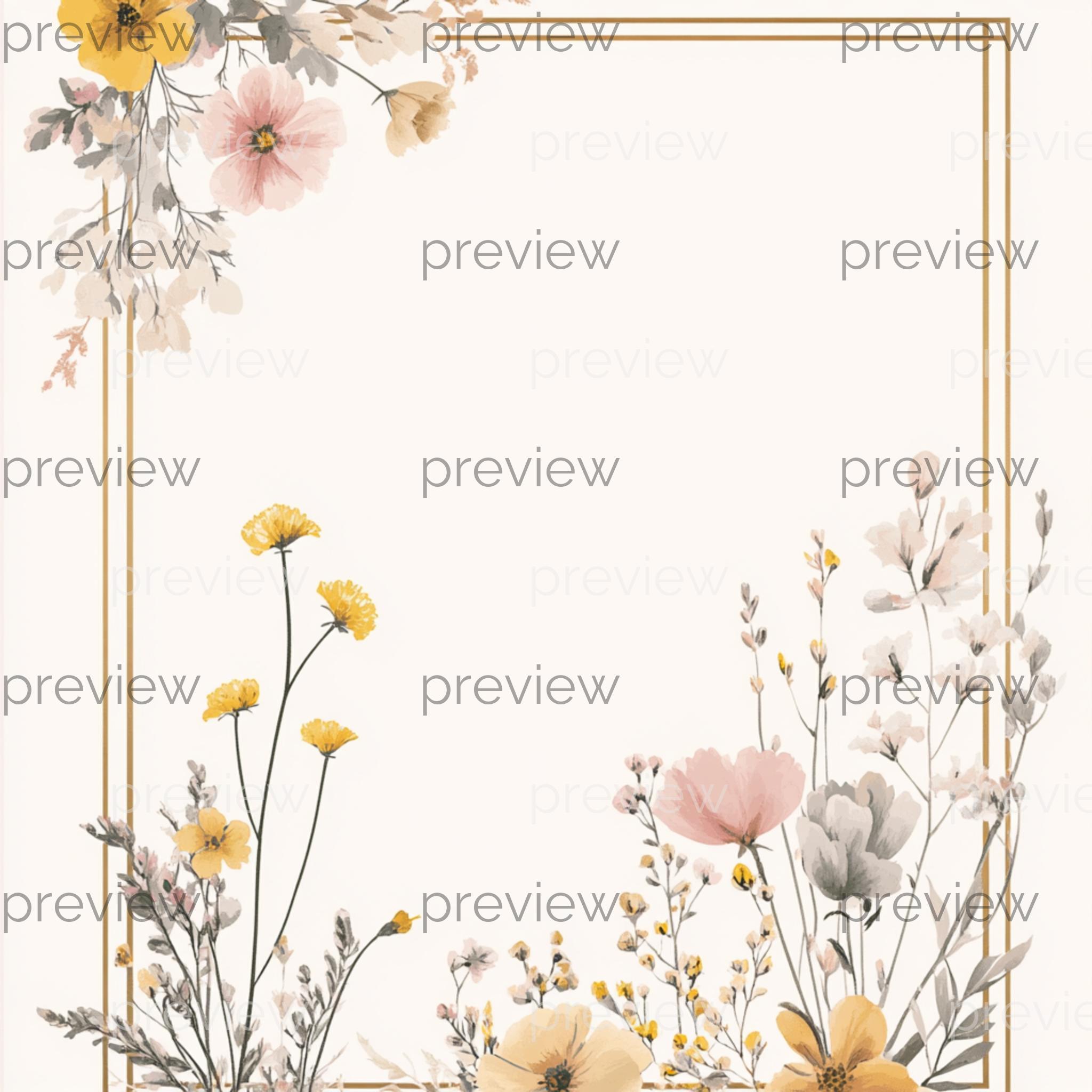Floral Gold Frame Digital Paper: Watercolor Invitation Design (PNG) - Etsy