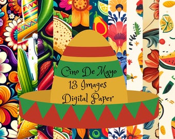 Cinco De Mayo Digital Paper, 13 Playful Images