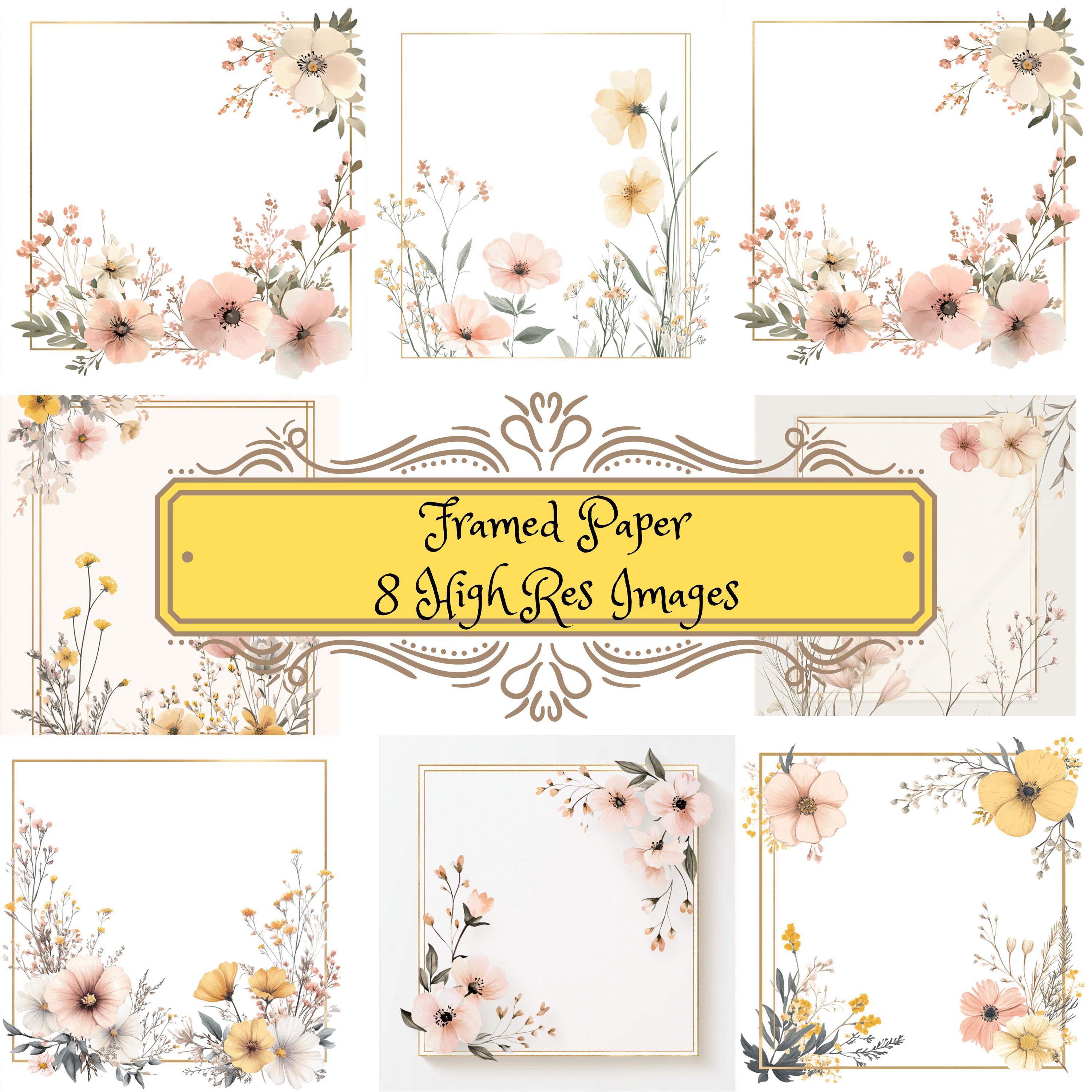Floral Gold Frame Digital Paper: Watercolor Invitation Design (PNG) - Etsy