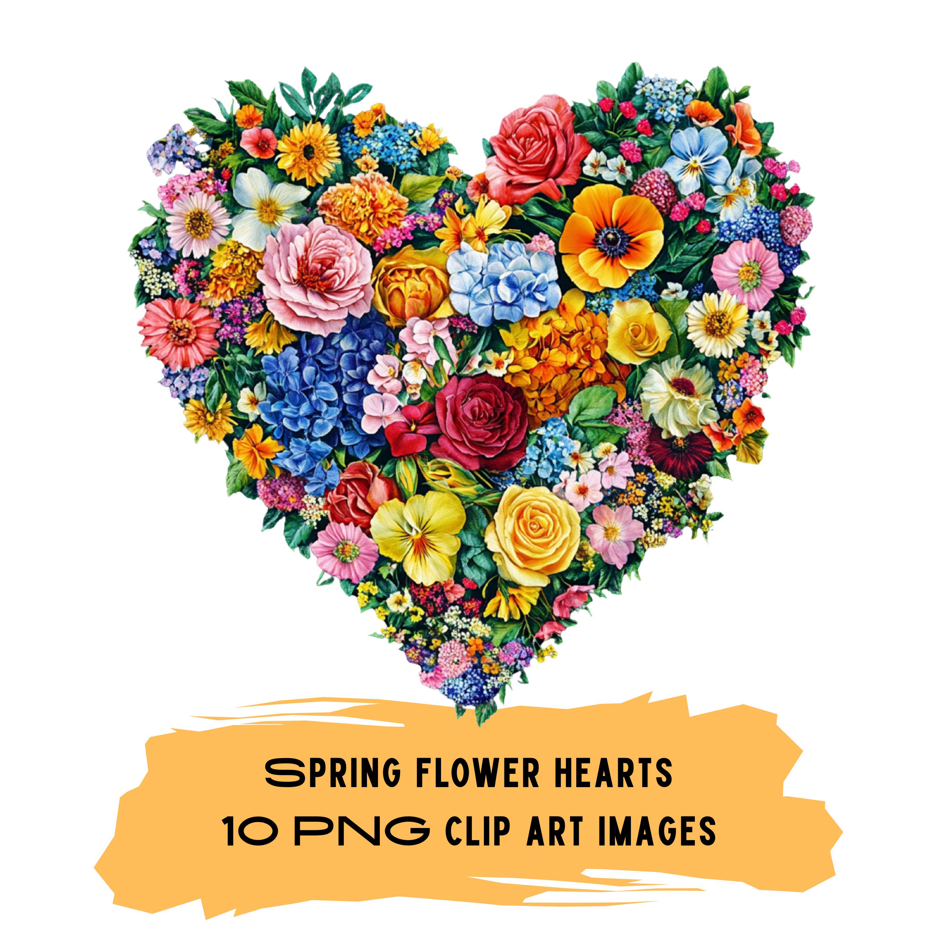 Floral Heart Clip Art Collection: Vibrant Flower Designs (instant ...
