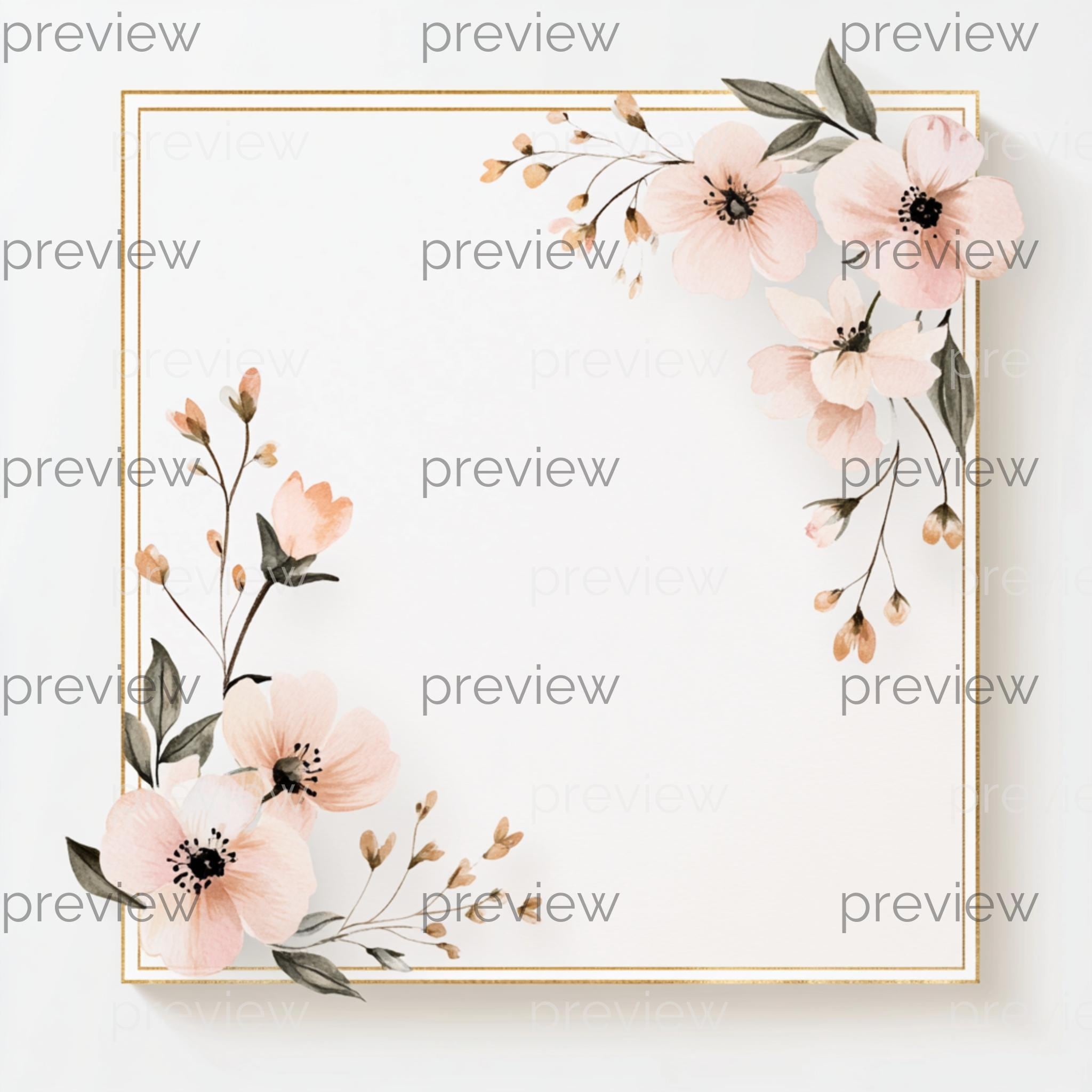 Floral Gold Frame Digital Paper: Watercolor Invitation Design (PNG) - Etsy