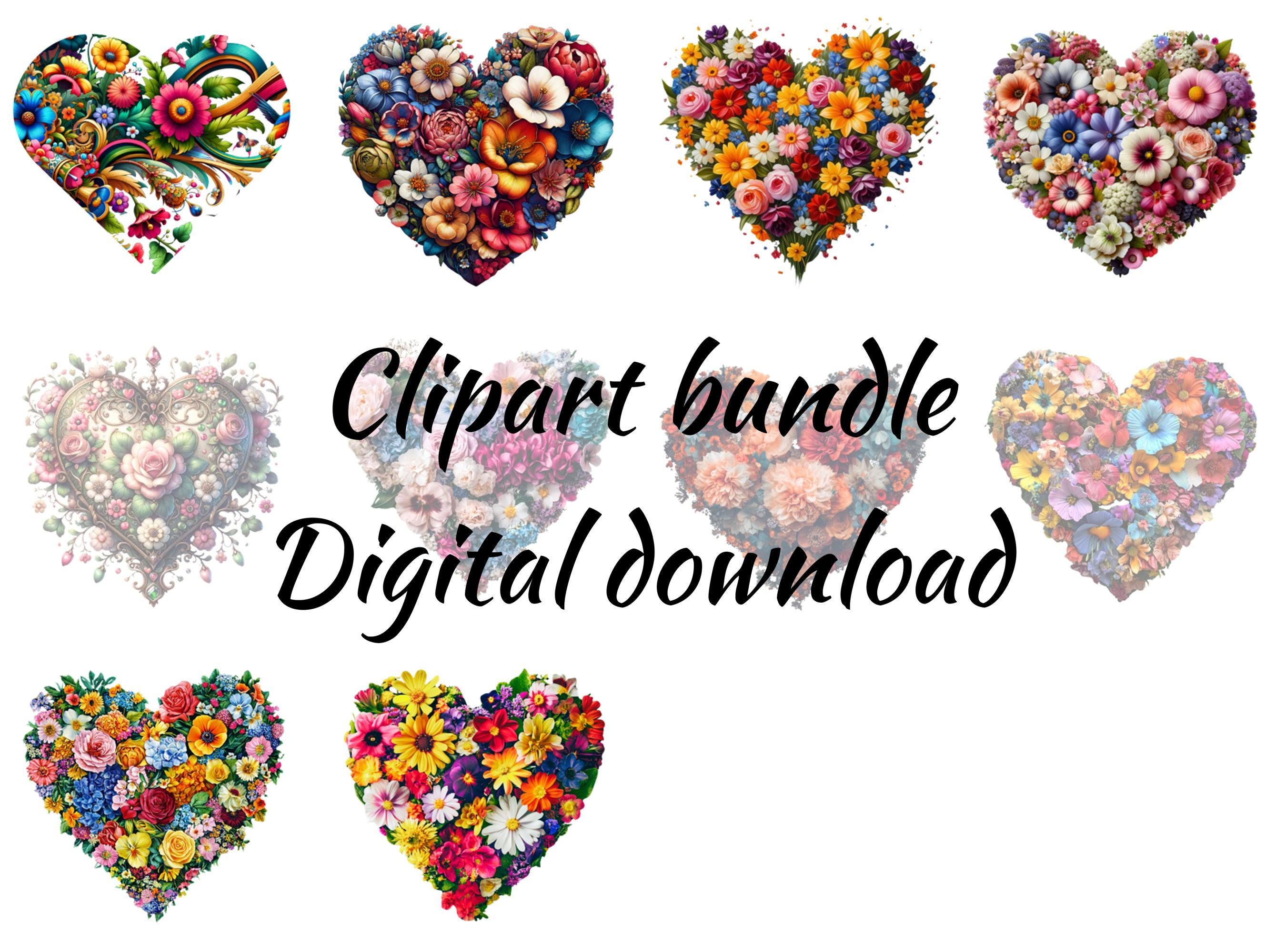 Floral Heart Clip Art Collection: Vibrant Flower Designs (instant ...