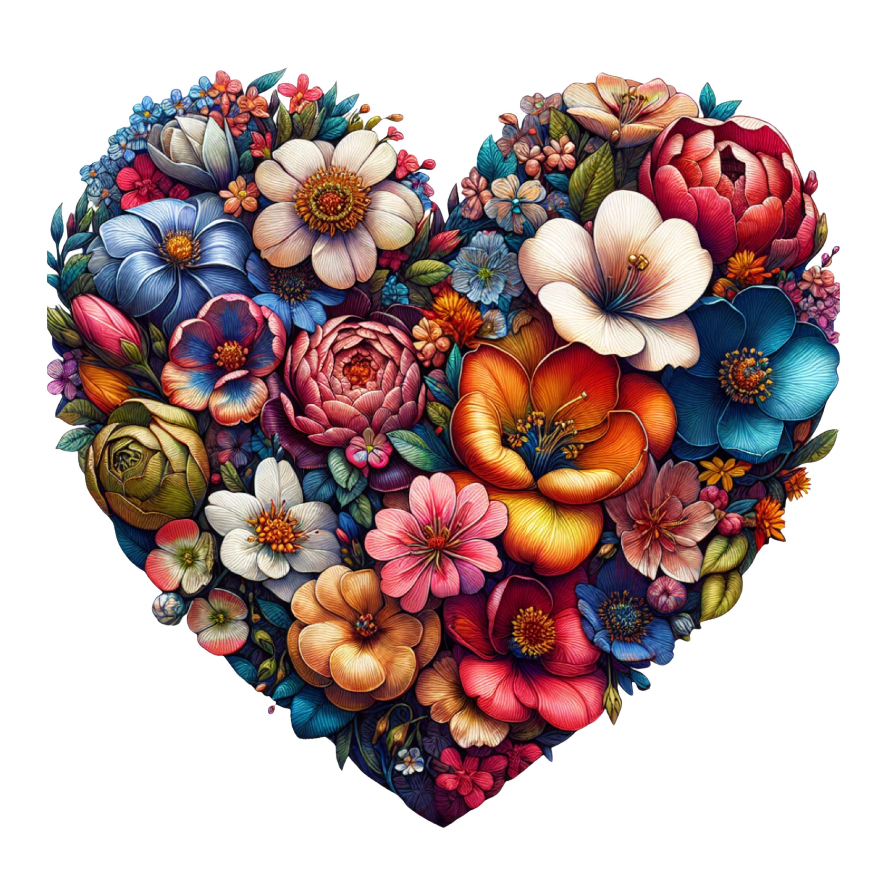 Floral Heart Clip Art Collection: Vibrant Flower Designs (instant ...