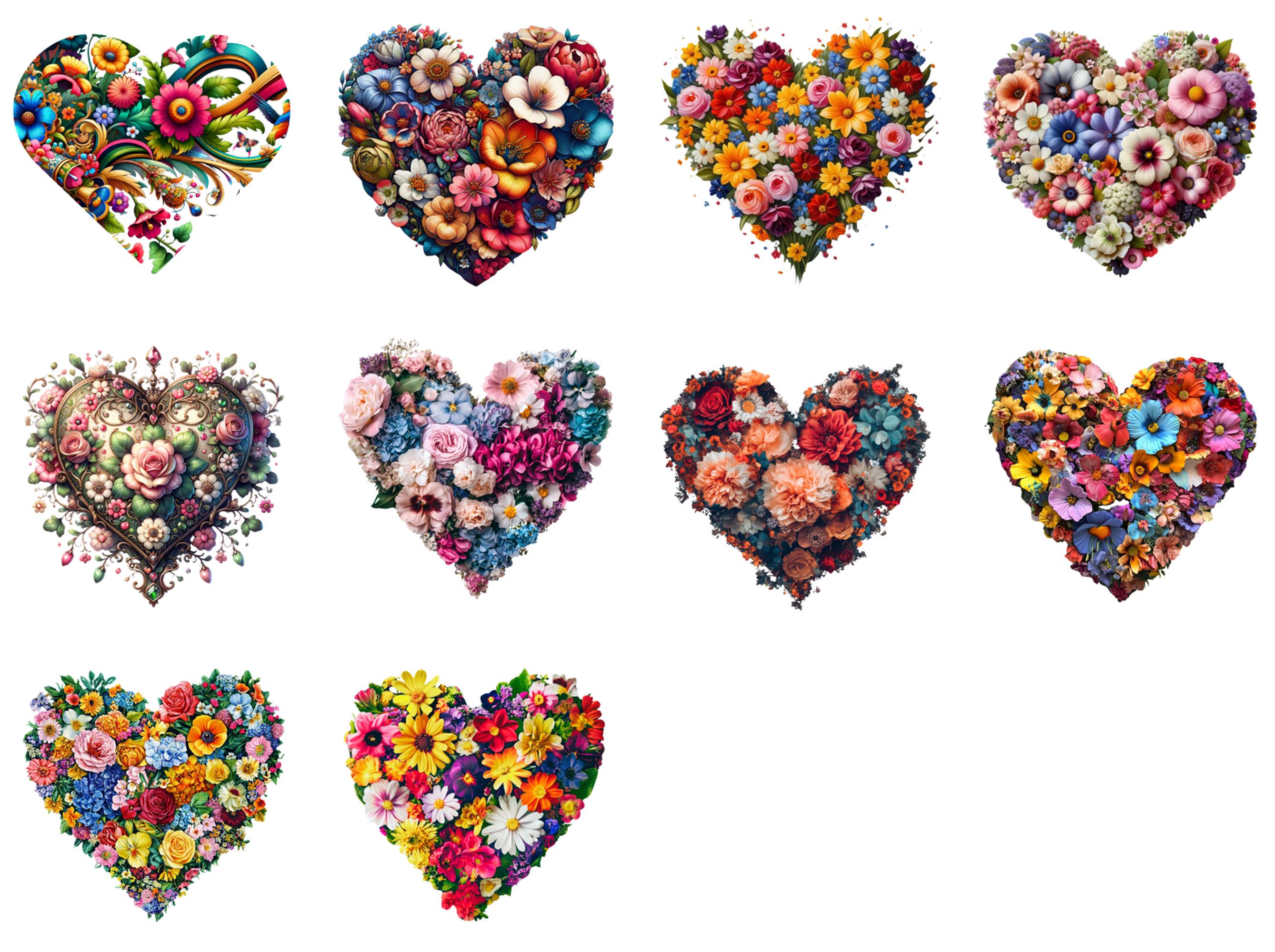 Floral Heart Clip Art Collection: Vibrant Flower Designs (instant ...