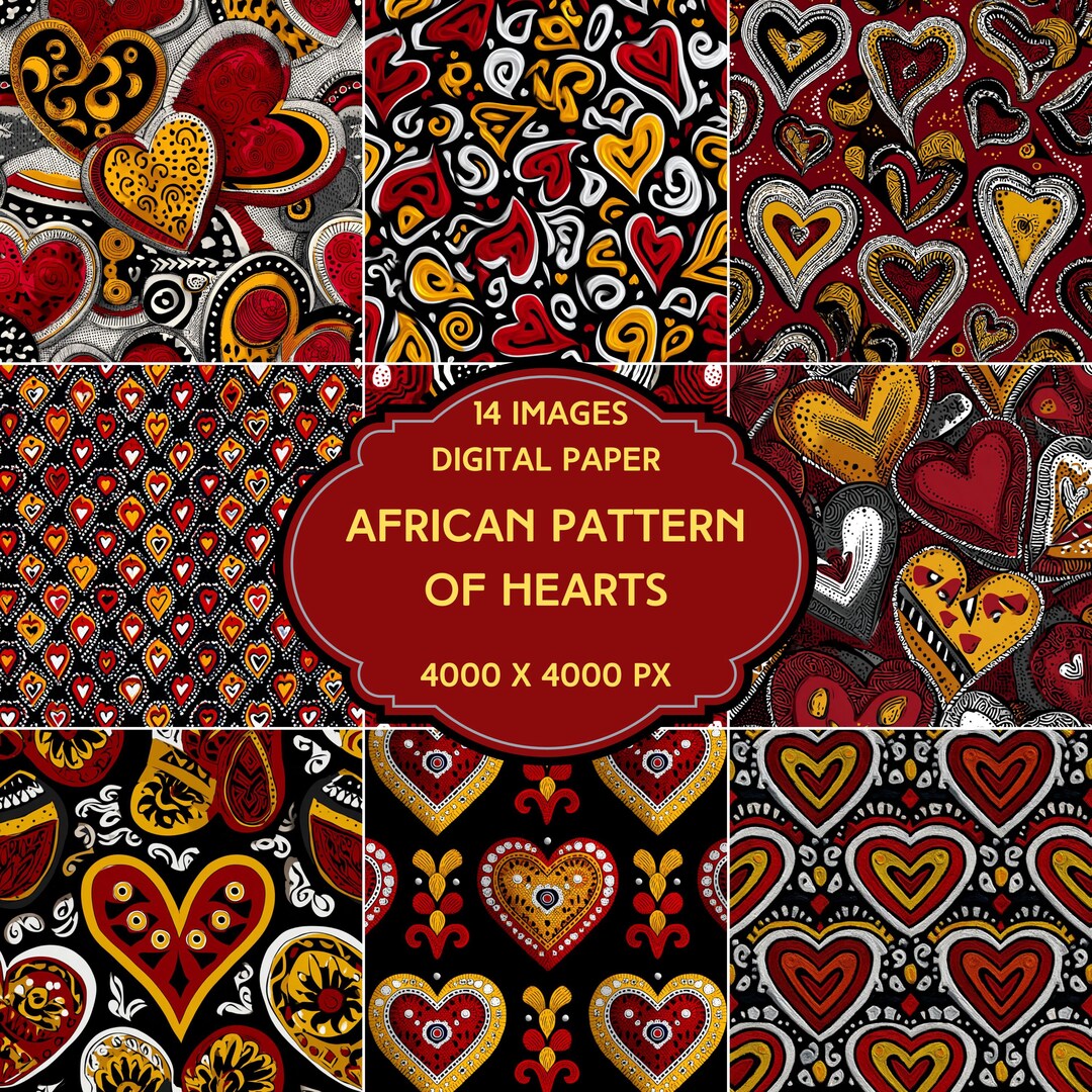 Digital Paper- African Heart Patterns - Etsy