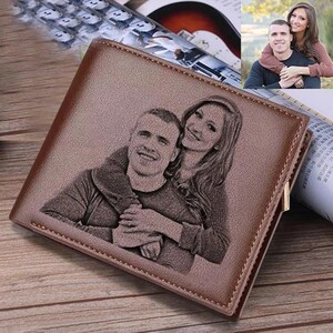 Carteras grabadas para hombre, billetera con foto, billetera triple corta, ultrafina, de cuero juvenil, con clip para billetes, regalo con foto personalizada.