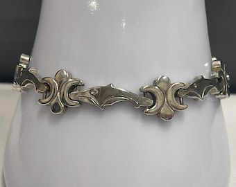Vintage 925 Silver Fleur-de-lis & Dolphin Bracelet