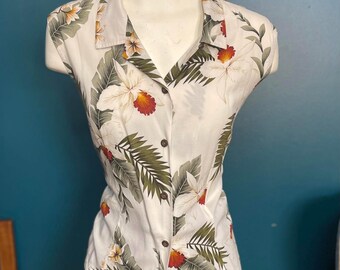 Camicetta hawaiana senza maniche vintage anni '90 Two Palms taglia L