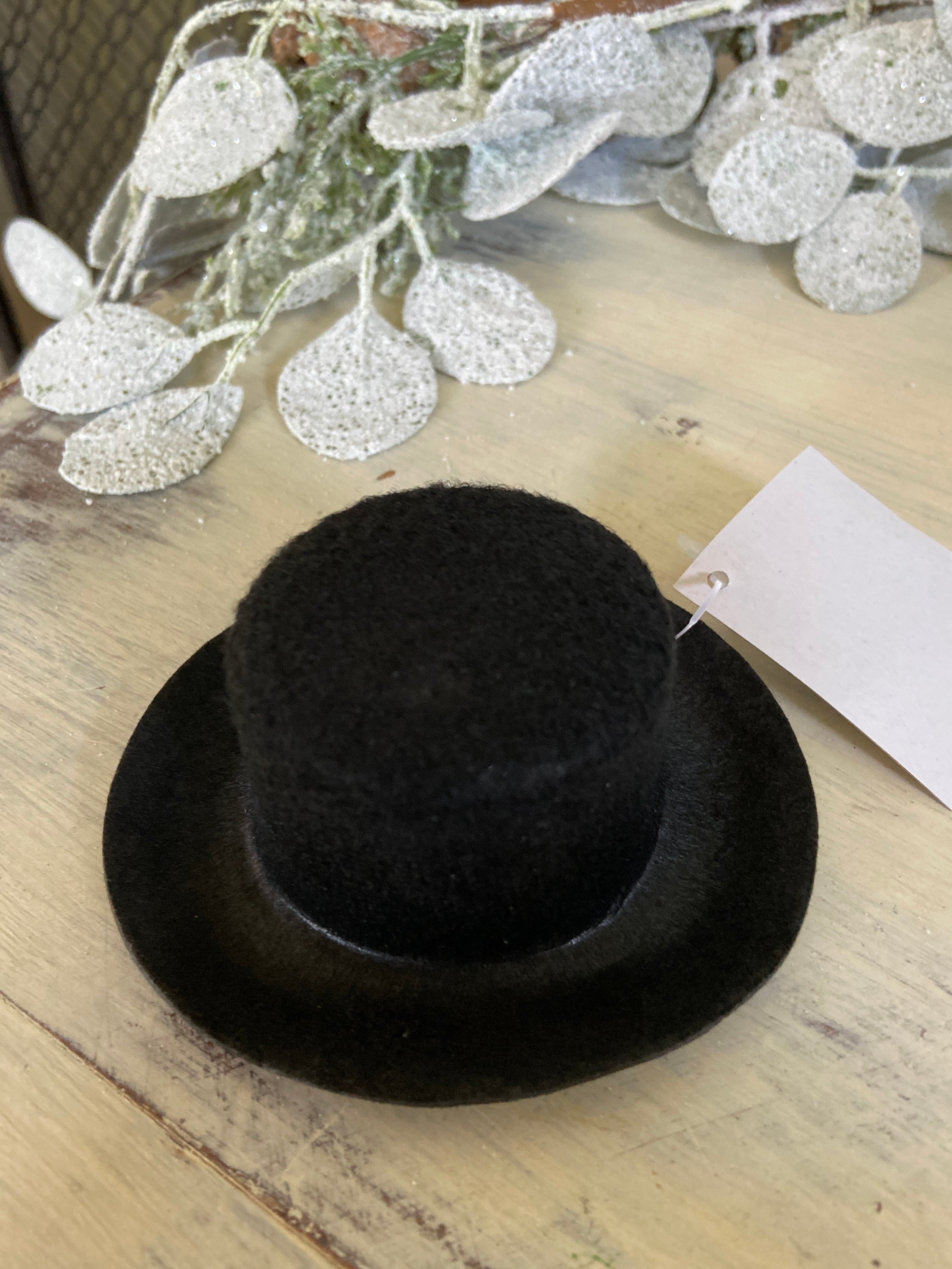 4 Black Flocked Felt Top Hats Size 5.5"w X 5.75"l X 2.75"h 