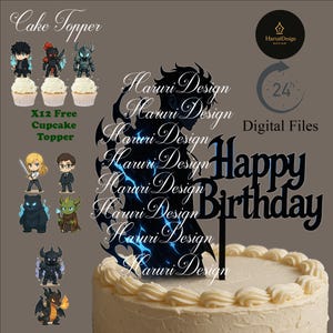 Shadow Hunter Cake Topper: Anime Gamer Birthday Party Decor (Digital Download)