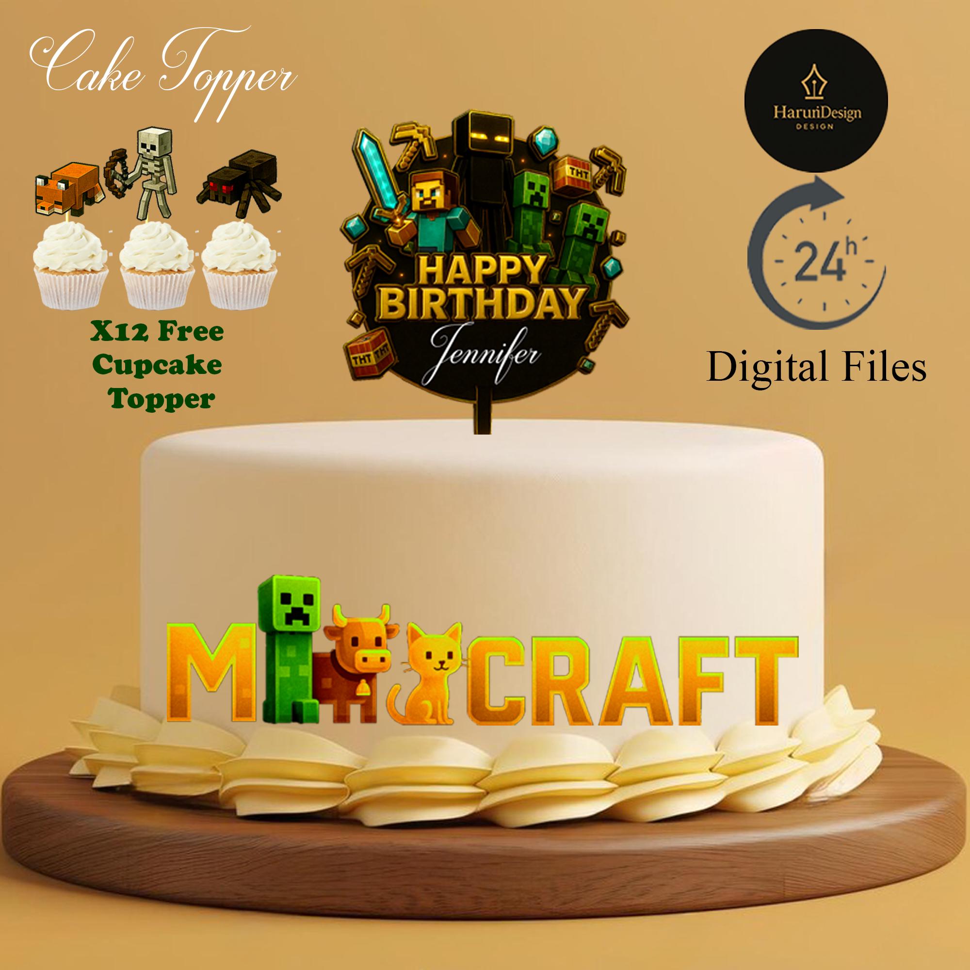Pixel Style Gamer Cake Topper