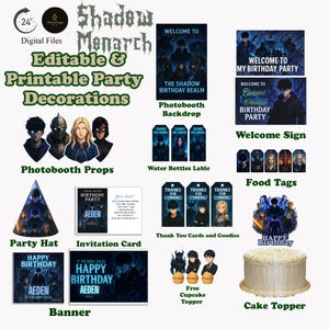 Shadow Hunter Birthday Party Bundle | Editable Canva Templates | Printable Anime Style Decorations | Digital Party Kit 11 Items & More