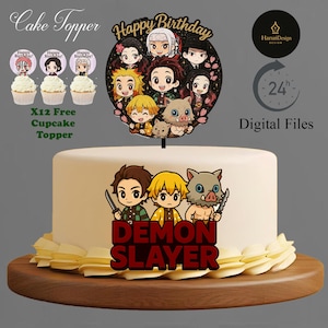 The Warrior Who Slays Demons Cake Topper – Anime-Inspired Birthday Decor – Custom Handmade Party Topper