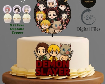 The Warrior Who Slays Demons Cake Topper – Anime-Inspired Birthday Decor – Custom Handmade Party Topper