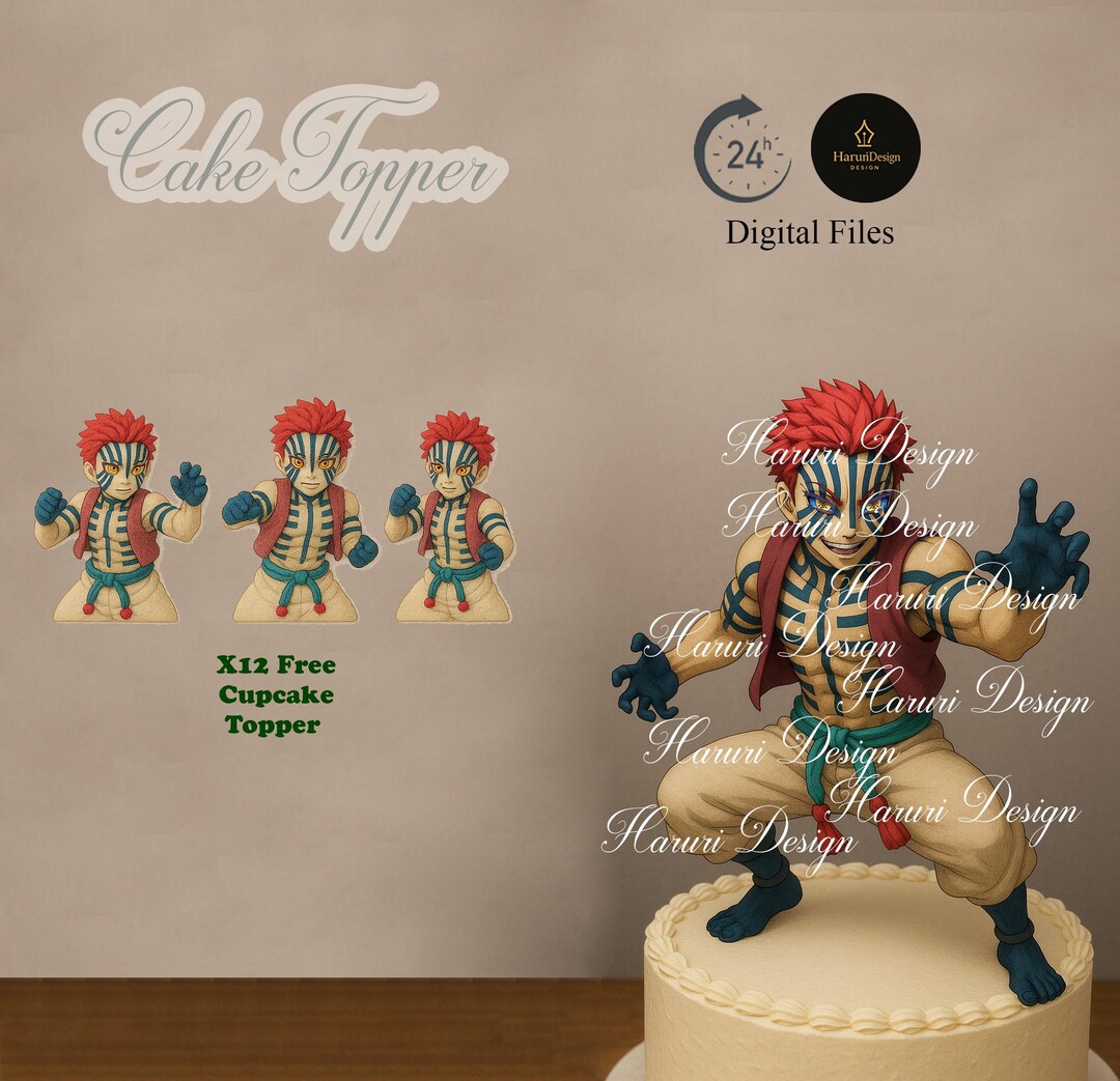 Anime Demon Warrior Cupcake Topper | Pink Hair Villain Party Decoration ...