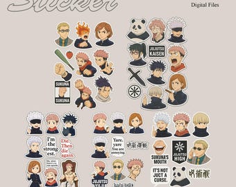 Cursed Sorcerer Anime Sticker Sheet: Fan Art Style (A4 Digital Download PNG)