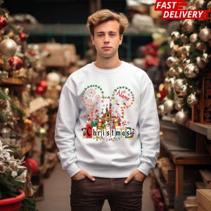 Personalized Mickey & Friends Santa Castle Disney Christmas Birthday Sweatshirt, Birthday Boy, Birthday Girl Sweatshirt, Custom Name Shirt