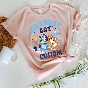 Personalized Bluey Birthday Boy T-Shirt, Custom Birthday Boy Shirt, Birthday Bluey Dog Shirt, Birthday Party Shirts, Funny Toddler Tee