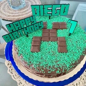 Decorazione per torta di compleanno Minecraft, nome ed età personalizzati, stile pixel stampato in 3D, decorazione per feste da giocatore