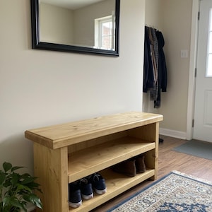 Handmade Solid Pine Shoe Storage Bench, Rustic Hallway Organizer