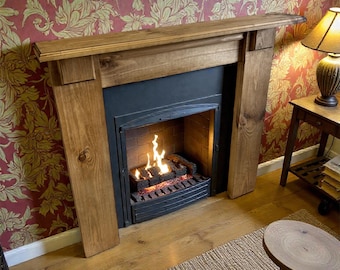 Handmade Rustic Solid Bespoke Fire Surround Made to Order In Fiddes Dark Oak