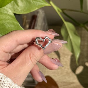 925スターリングシルバーハートリング | 調節可能なキュートシルバーリング | チャンキーシルバーリング | ファンシーリング | ユニークな調節可能なリング | ハート型リング