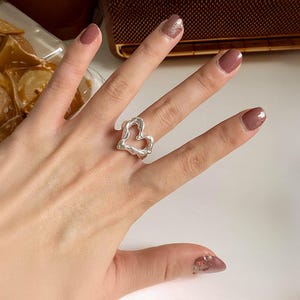 925 Sterling Silber Herz Ring | Verstellbar nette Silber Ring | Chunky Silberring | Ausgefallener Ring | Einzigartiger verstellbarer Ring | Herz Ring