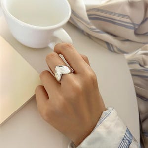 925 Sterling Silber Herz Ring | Verstellbar Bold Silber Ring | Silber Ring | Herzförmiger verstellbarer Ring | Zarter einzigartiger Ring