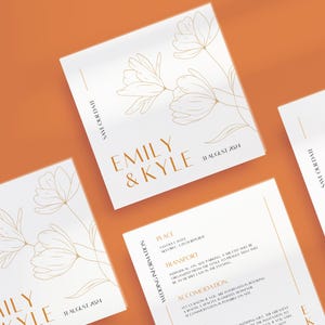 Moderne blumige Hochzeitseinladung Save The Date Square Card Einladung mit Illustartion Kundengerechte Hochzeitseinladung
