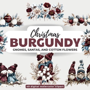 Clipart kerstbordeaux: elegante wintercomposities | Schattige kabouters en kerstmannen | Decoraties voor de feestdagen – commercieel gebruik