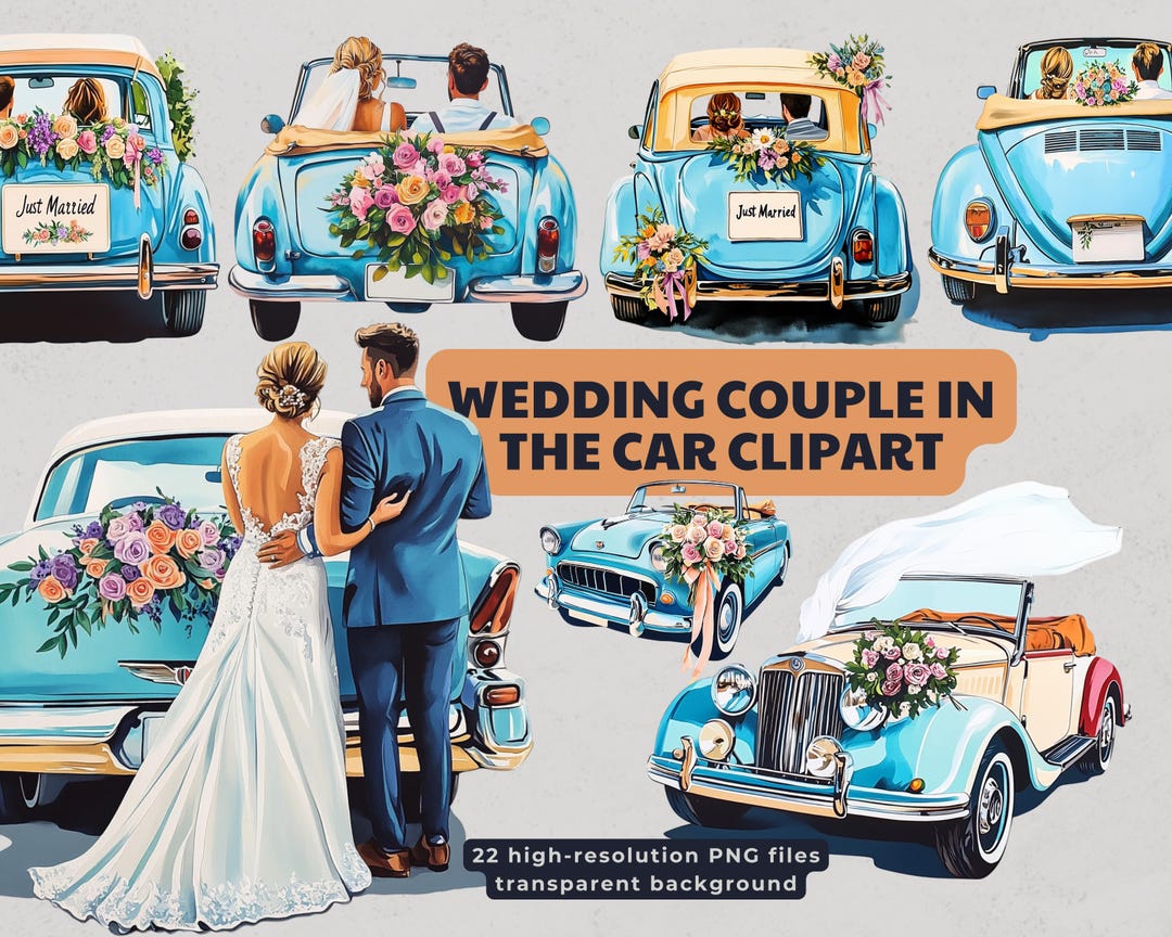 Wedding Car Clipart: Bride and Groom PNG Set (digital Download) - Etsy ...