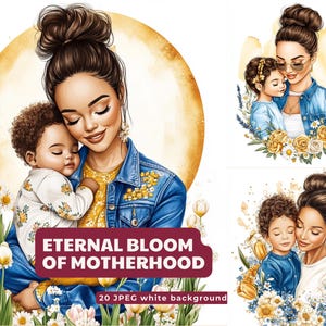 La eterna floración de la maternidad: 20 ilustraciones florales con fondo blanco que celebran a mamá con acuarelas pastel para manualidades, regalos y decoración.